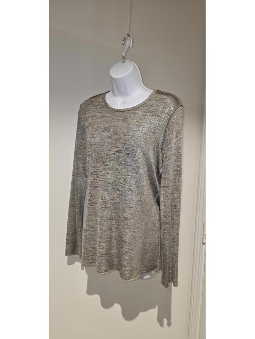 Pure Amici Metallic Shimmer Long Sleeve Shirt Size Medium Grey
